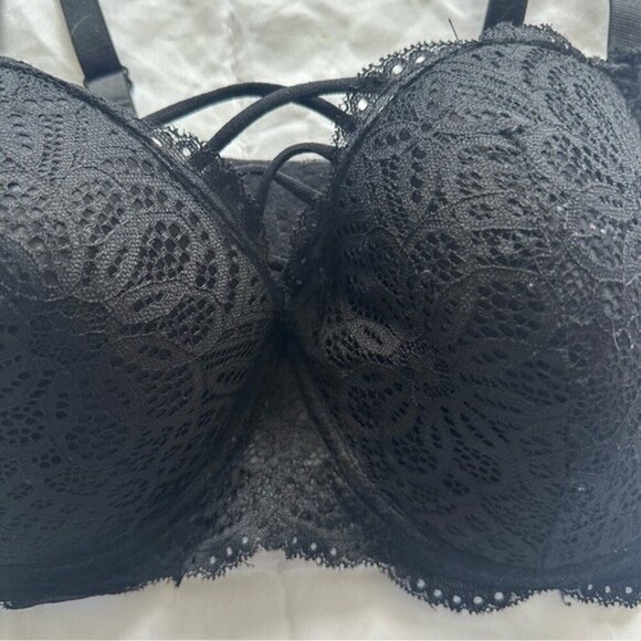 XOXO Plunge Push-Up Bra Elegant Black Lace Bra Size 38D - Picture 4 of 10
